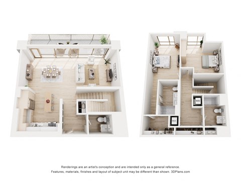 Floor plan for 2 beds, 2.5 baths, 1619 sqft